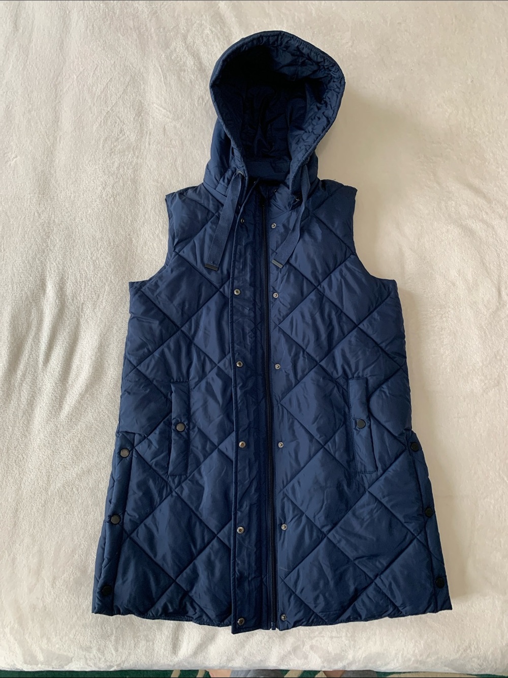 Weatherproof Navy Quilted Hooded Long Vest